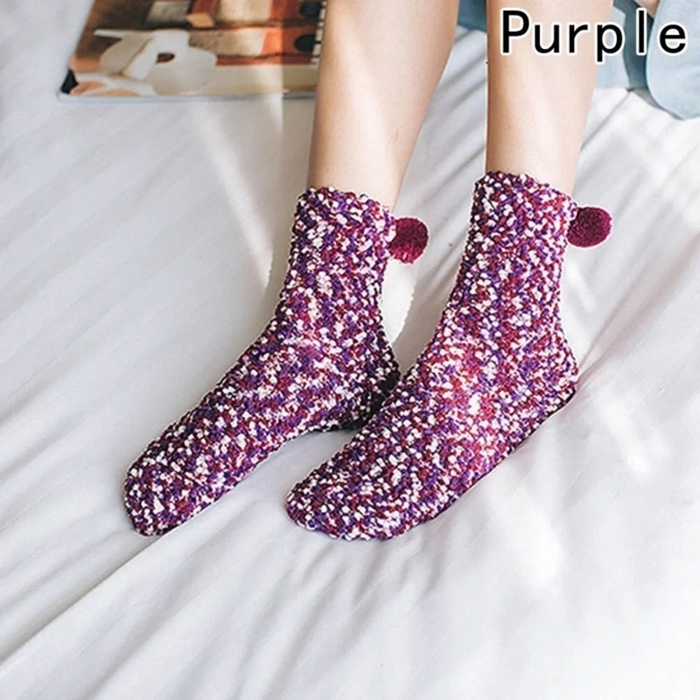 Purple Fluffy Pom Pom Socks